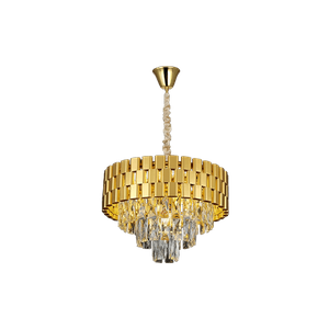 9304 High Quality Electroplated Iron LED Gold Crystal Chandelier Aluminium Frame Oxidation