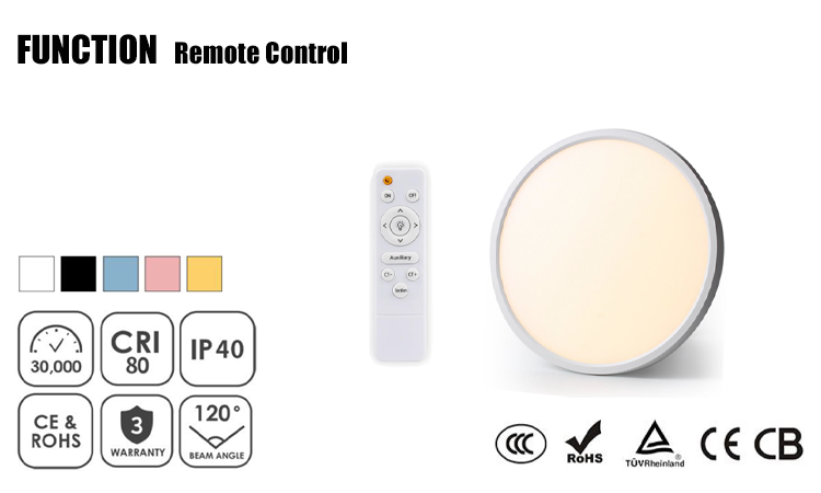 6. Remote control ceiling lamp 18W 24W 36W 45W 64W optional, IP40 indoor lighting, 2800K-4000K-6000K optional best-selling high-efficiency LED ceiling lamp wholesale 220VAC