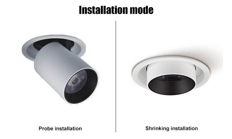2. Two installation methods the beam angle of the best-selling LED downlight made in China is 15 degrees, 24 degrees and 36 degrees, and the opening size is 75mm and 90mm, and 3000k, 4000k and 6000k can be selecte