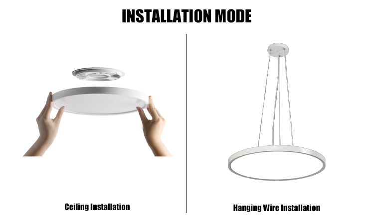 4. 2 types of installation, ceiling mounted and ceiling mounted , ABS material round ceiling light 2800K-4000K-6000K, 18W 24W 36W 45W 64W optional IP40 indoor lighting 220VAC