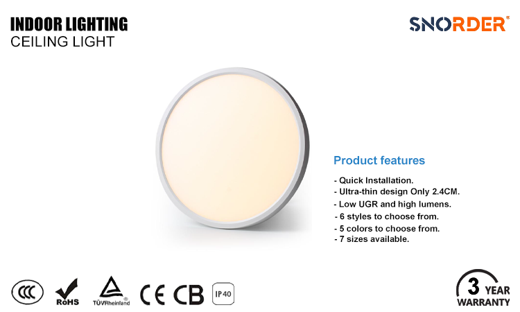 1. CE CB ROHS certification 3-year warranty modern LED round ceiling lamp 2800K-4000K-6000K best selling white ceiling lamp IP40 indoor lighting 18W 24W 36W 45W 64W optional