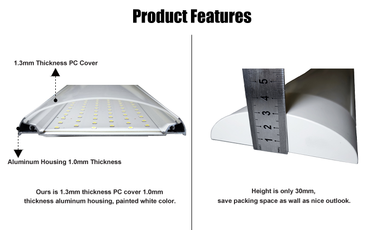 2. 1.3 mm thick PC cover +1.0 mm thick aluminum shell, the height is only 30 mm. Modern LED purification lamp made in China, 30W 40W 50W 60W optional, lumen 3000Lm400Lm500Lm600Lm optional, IP20 indoor lighting