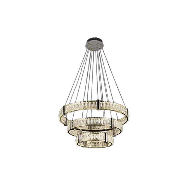 Electroplated Copper Natural LED Ring 3 Tier Modern Crystal Chandelier