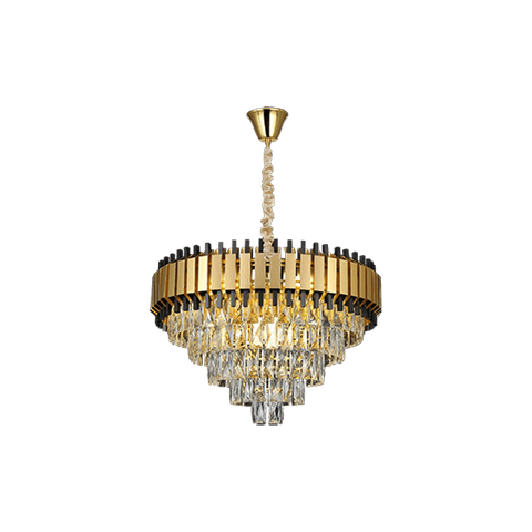9302 High Quality Electroplated Iron LED Gold Crystal Chandelier With Oxidised Aluminium Outer Frame