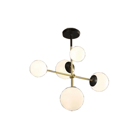 Milk White Glass Black LED Round Modern Pendant E27 Head 5 Bulbs
