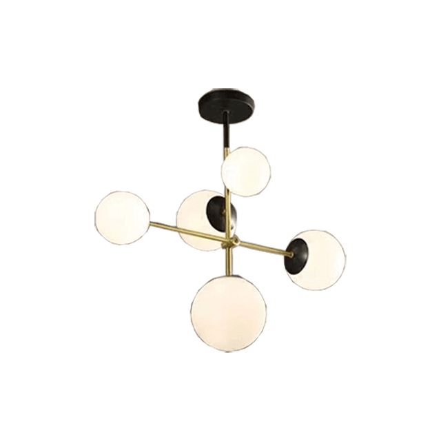 Milk White Glass Black LED Round Modern Pendant E27 Head 5 Bulbs