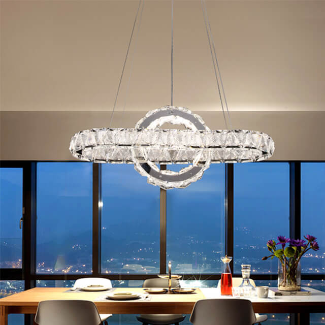 730+310+300Mm42+42W Two-Colour Light Source Stainless Steel + Crystal Modern Pendant Lights Luxury Crystal Chandelier Interior Ceilings