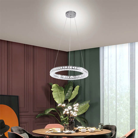 500Mm32+32W Two-Colour Light Source Stainless Steel + Crystal On Three Sides Indoor Living Room Pendant Modern Chandelier Interior Ceilings