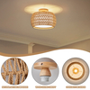 Rattan Ceiling Light Fixtures, Hand-woven Boho Flush Mount Ceiling Light, Handmade Rattan Light Fixtures Ceiling Mount with Fabric Shade, Farmhouse Light Fixture for Bedroom Hallway Entryway