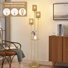 Boho Floor Lamp with Shelves, 3-Lights Farmhouse Tall Floor Lamp with ON/Off Foot Switch, Gold Modern Floor Lamps with Rattan Shades, Rustic Standing Lamp for Living Room, Bedroom, Office 