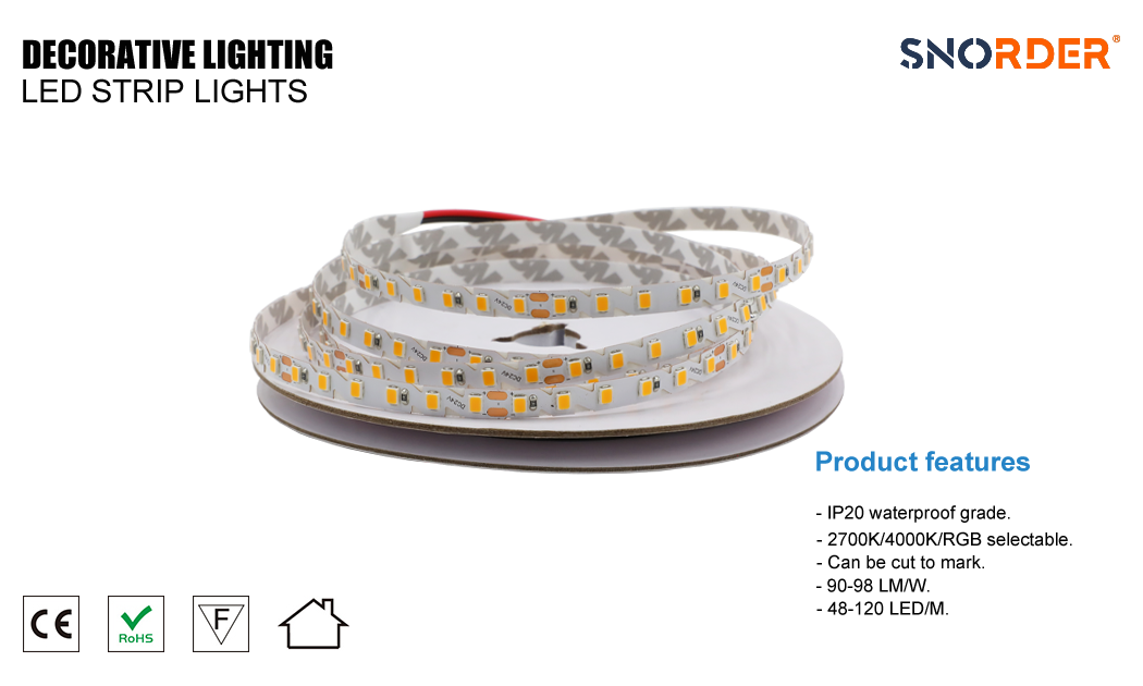 1. 2700K 4000K RGM wholesale LED indoor light strip IP20 indoor lighting 5m, 2835SMD 9.6W per roll