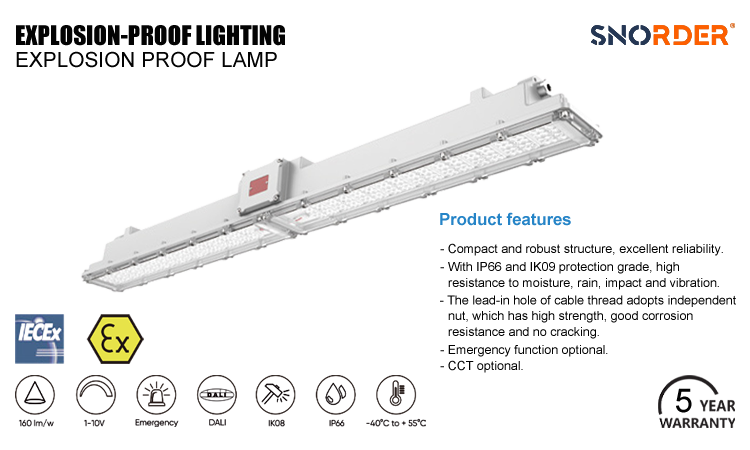 1. 160lmw wholesale LED explosion-proof lamp IK08 explosion-proof lighting IP66 waterproof and dustproof 60W 100W LED gray explosion-proof lamp made in China 5000K LED3030