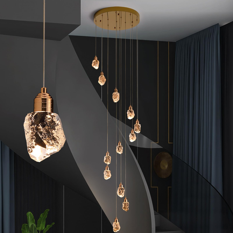 High Ceiling Chandelier - Staircase Chandelier Offers Dimmable Brightness and 3 Light Options, Ideal Long Chandelier for Transforming Your Stairwell, Foyer, Entryway, and Living Room 