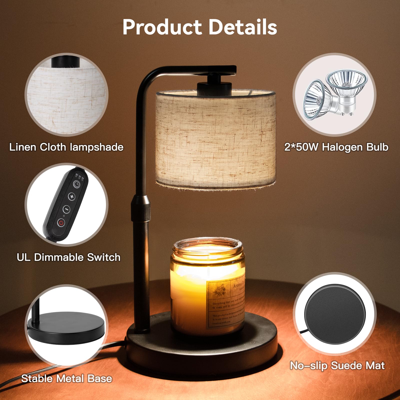 Candle Warmer Lamp with Timer, Dimmable Candle Wax Warmer with 2 Light Bulbs, Height Adjustable Electric Candle Lamp for All Size Scented Candles, Home Room Decor, Gifts for Women Mom 