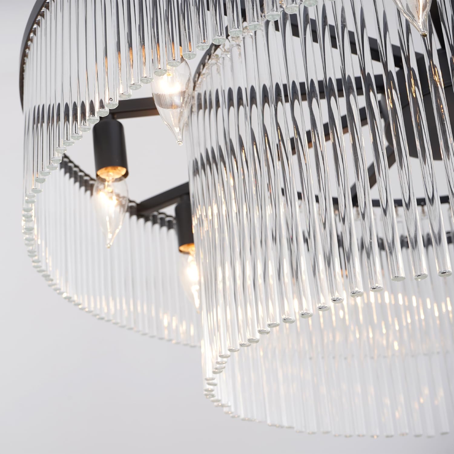  Modern Chandelier, Crystal Glass Chandelier Lighting, Round Dining Room Chandelier Contemporary Pendant Ceiling Light for Bedroom Foyer Entryway