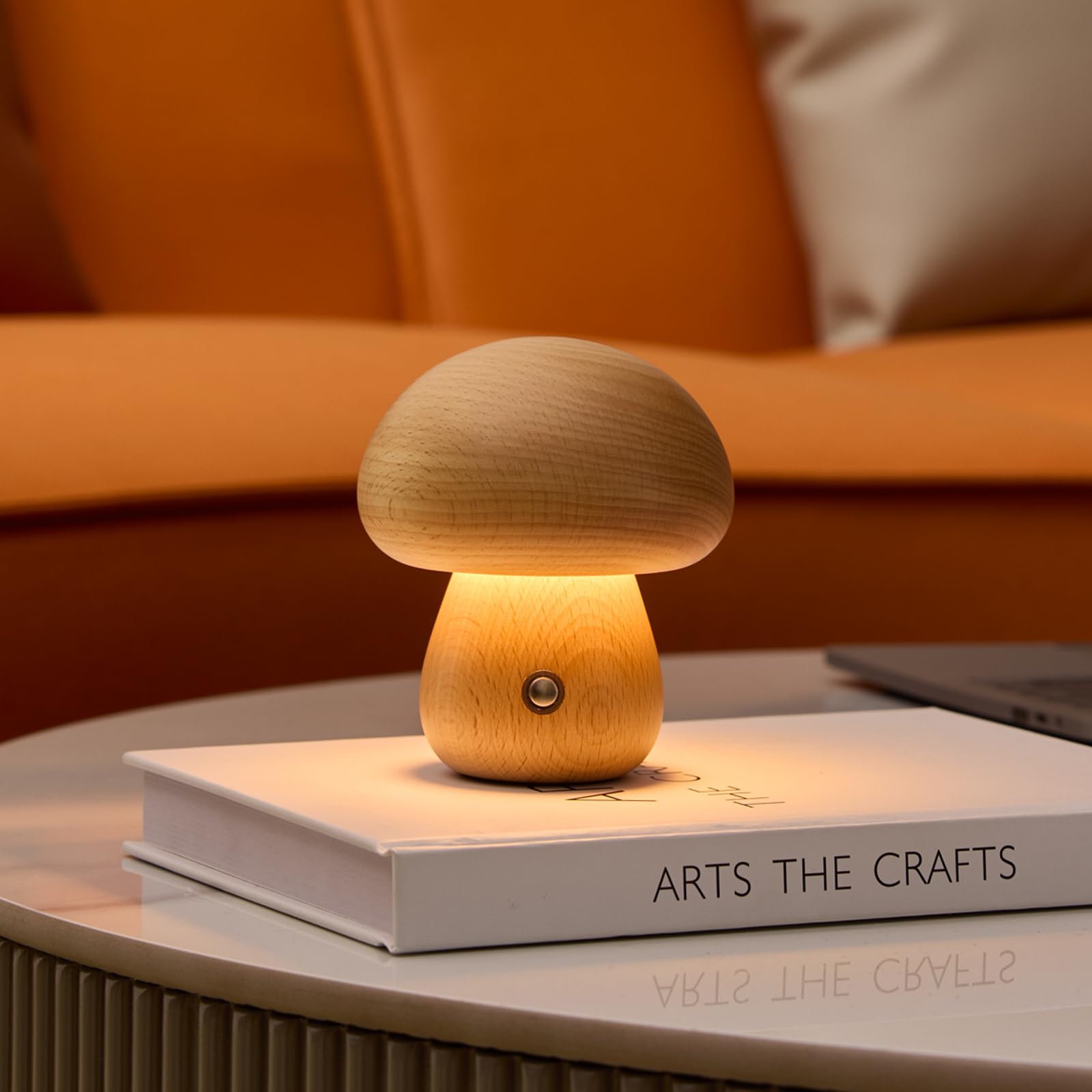 Wood Mushroom Lamp, LED Touch Bedside Mushroom Light, Portable Cordless Battery Lamp for Bedroom/Christmas