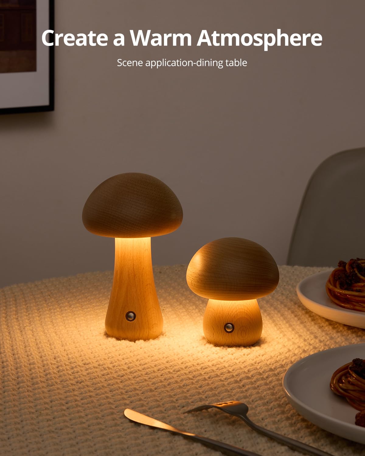 Wood Mushroom Lamp, LED Touch Bedside Mushroom Light, Portable Cordless Battery Lamp for Bedroom/Christmas