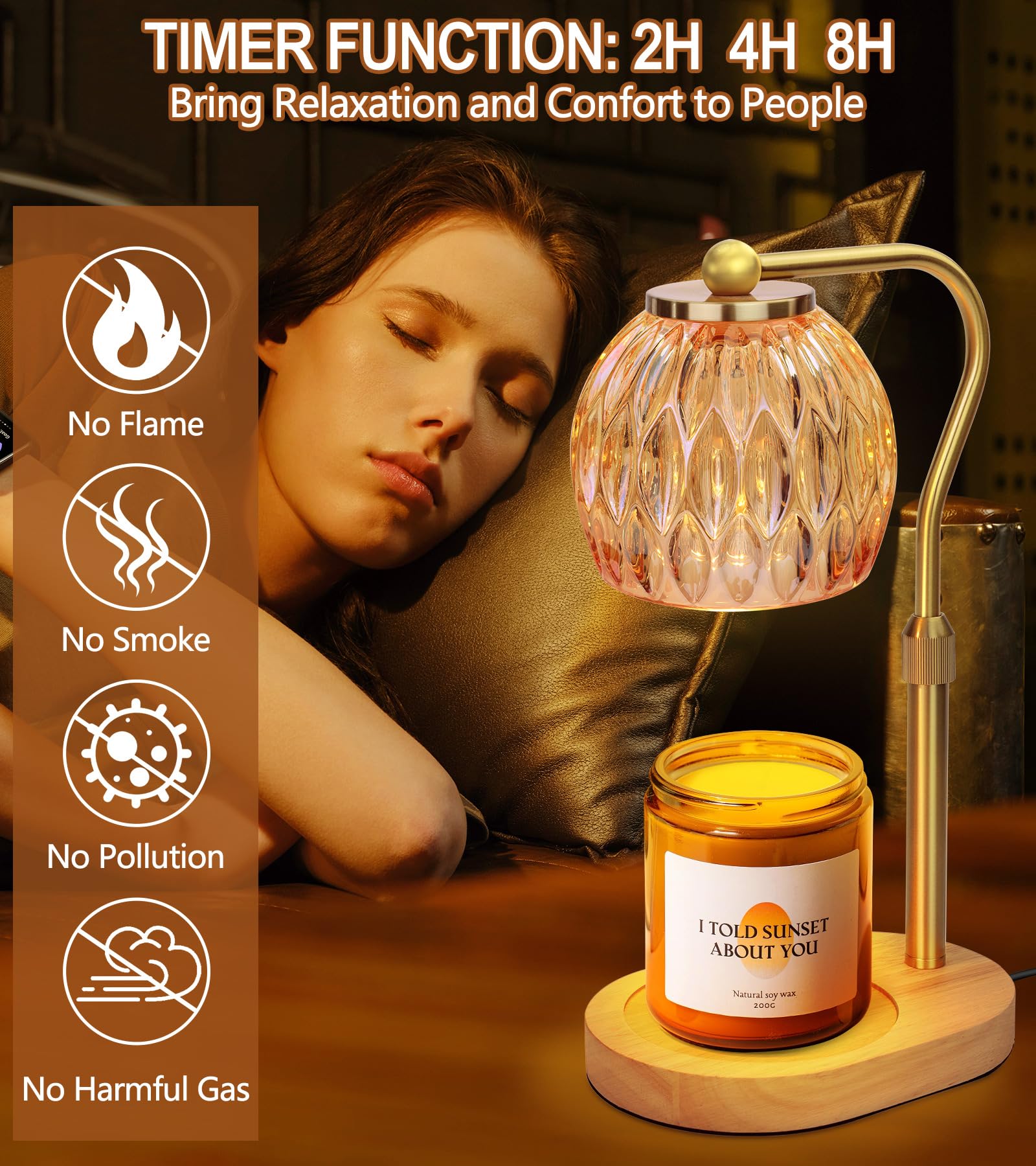Candle Warmer Lamp, Adjustable Height Candle Warmer Lamp with Timer, Scented Wax Candle Melt Warmer, Gold Electric Candle Warming Lamp for Home Fragrance Housewarming Gifts, Presents for Mom 