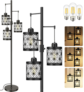 Floor Lamp, Floor Lamp for Living Room, Modern Floor Lamp for Bedroom, Standing Tall Floor Lamps for Office, Dimmable Floor Lamp with Bright 3X 800LM LED Edison Bulbs 