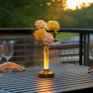 Gold Flower Lamp, Rechargeable Cordless Dining Table Lamp, 2 Color Stepless Dimming Touch Lamp, Battery Vase Lamp for Home/Dinner (Flower Not Included) 