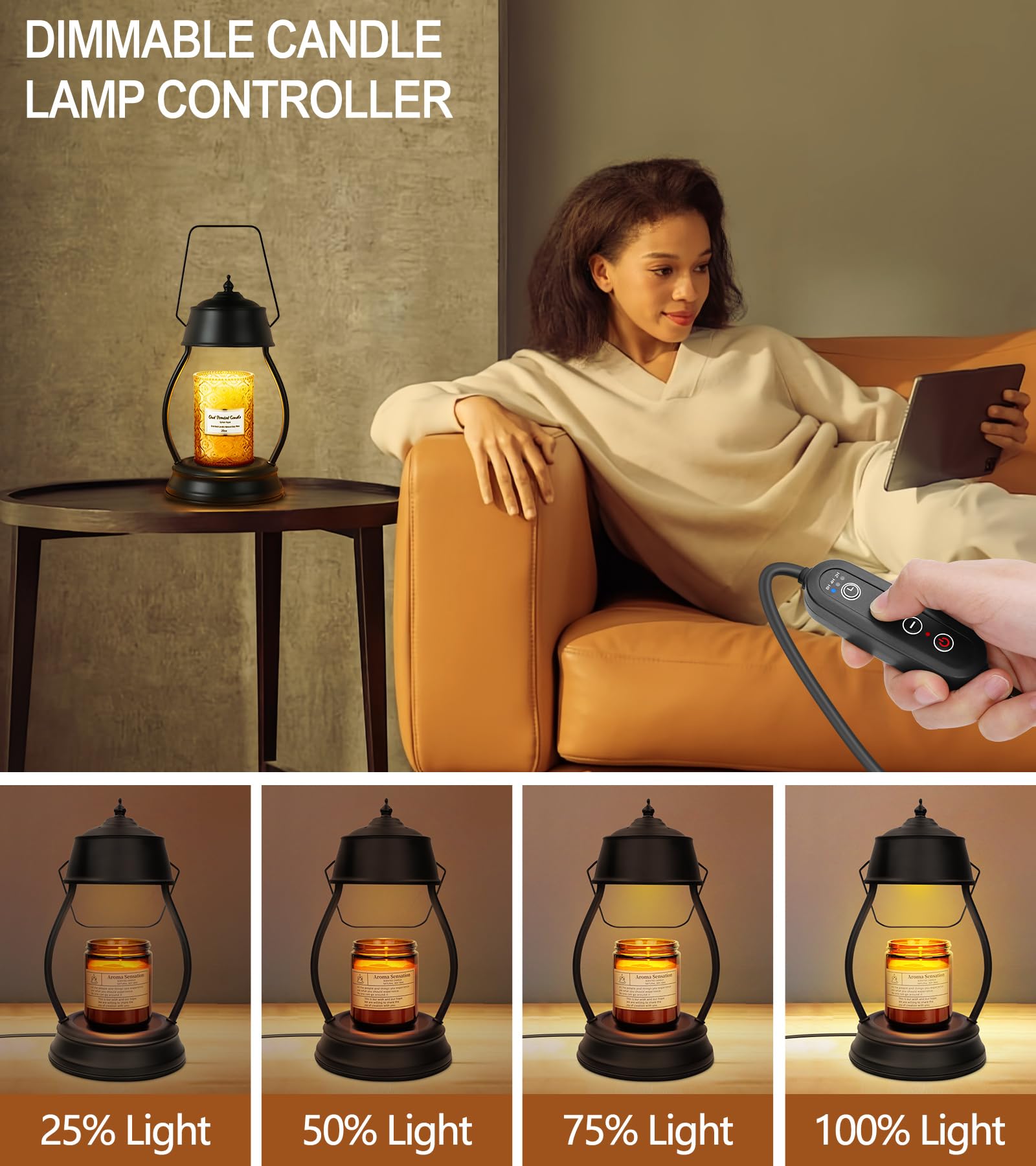  Candle Warmer Lamp, Dimmable Electric Lantern Candle Warmer with Timer, Home Decor Black Candle Lamp Warmer, Birthday Presents for Women, Large Lamp Candle Warmer Birthday Presents for Mom 