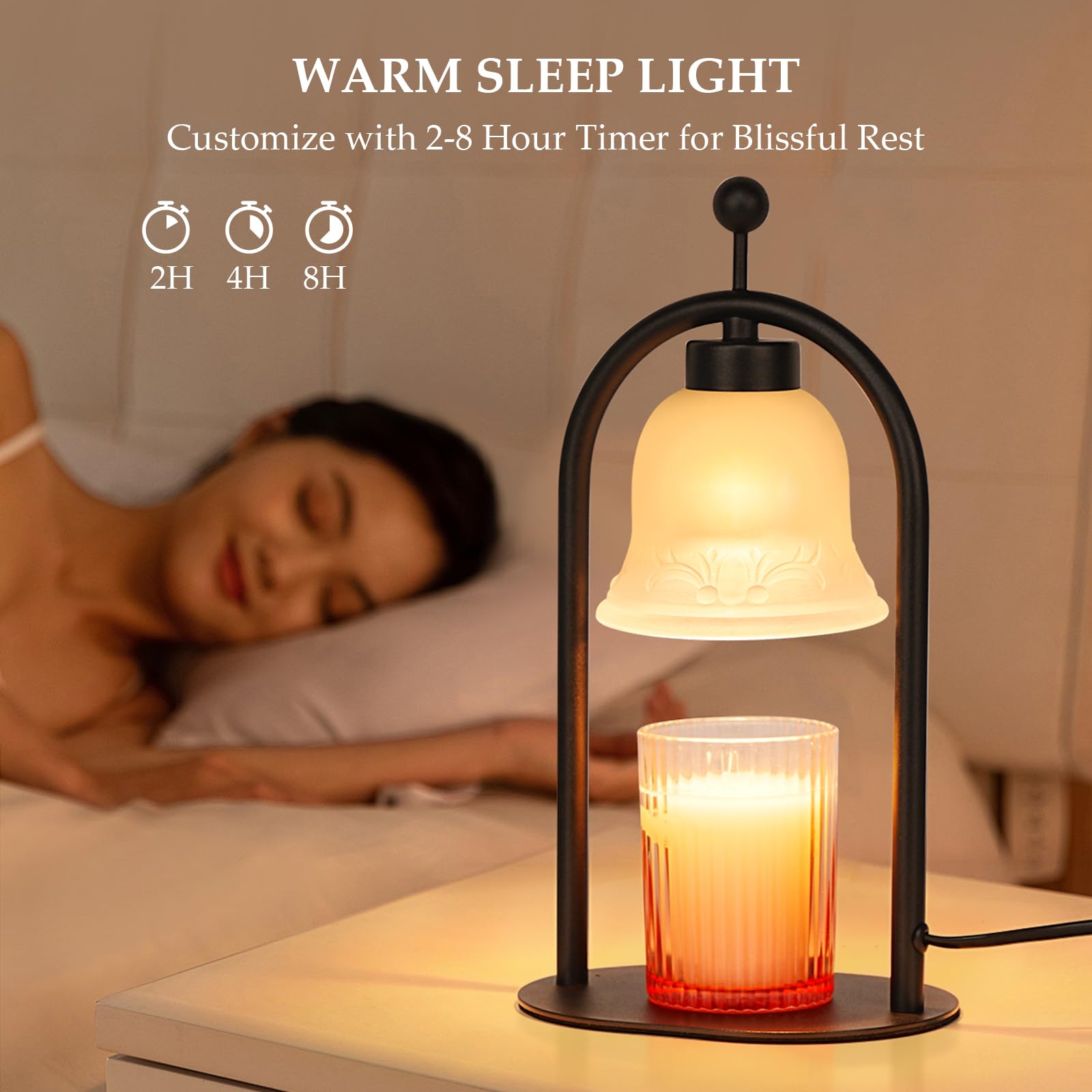Candle Warmer Lamp with Timer, Electric Candle Warmer Lamp with 2 Bulbs for Jar Candles, Dimmable Timer Heat Melting Wax Candles for Bedroom Home Decor House Warming Gifts 