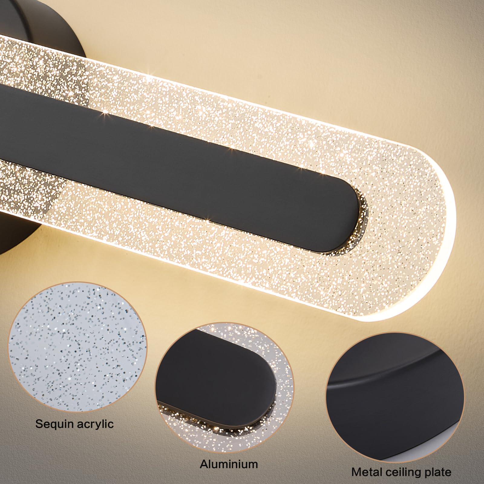 Modern Black Wall Scones Light 22.8Inch Wall Lamps with Remote Control Dimmable Color Temperature, Acrylic LED Vanity Lighting for Living Room Hallway Bathroom Bedroom Stairs
