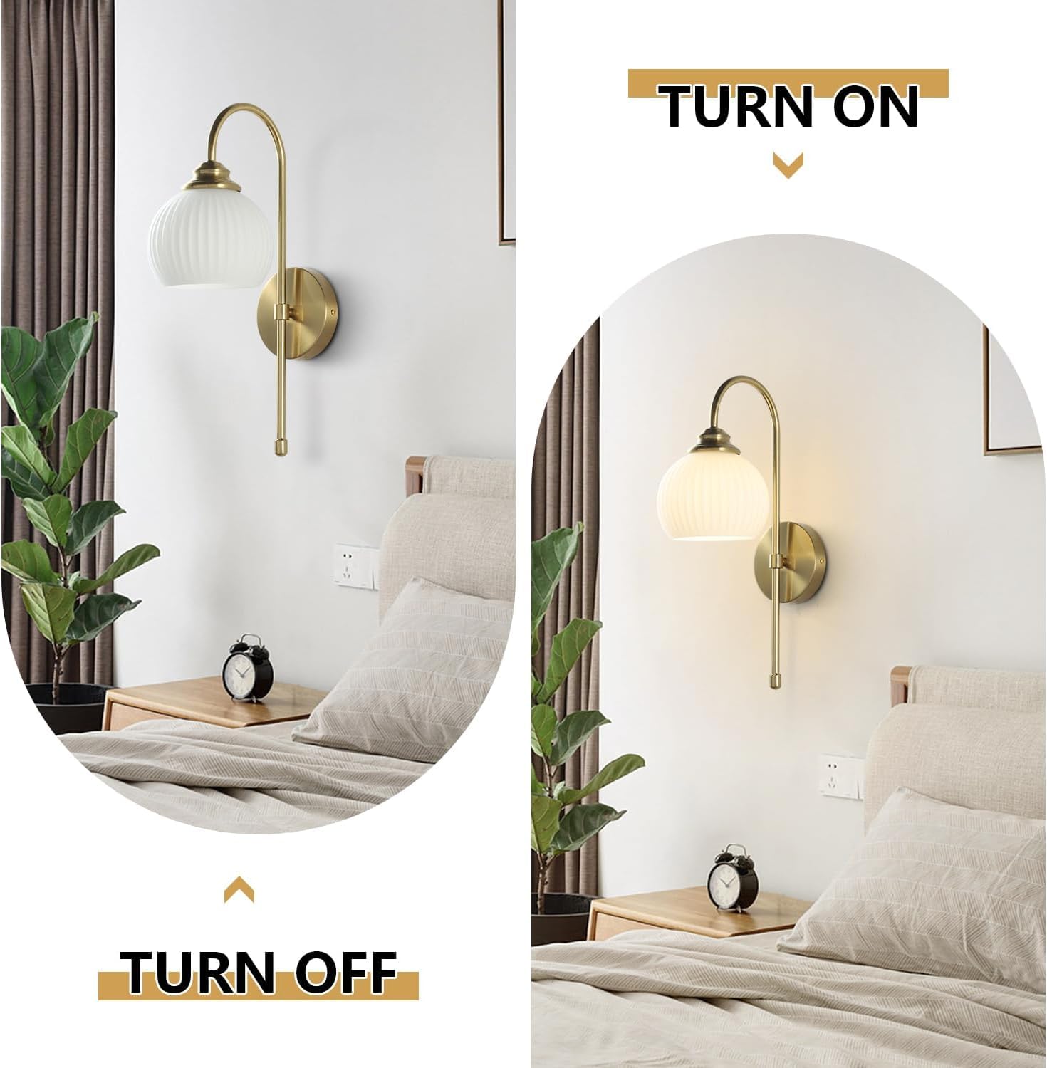 1-Lighting Milk Ribbed Glass Wall Sconce Indoor Gold and White Wall Sconce Minimalist Slim Long Sconces Brass Hallway Wall Light Fixtures Globe Vanity Lights for Bathroom Bedroom