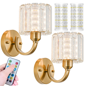 Wall Sconces Battery Operated Wall Lights Set Of Two, Wireless Rechargeable Wall Sconces With 10000mAh RGB Light Bulb, Crystal Wall Sconce With Remote Control For Bedroom