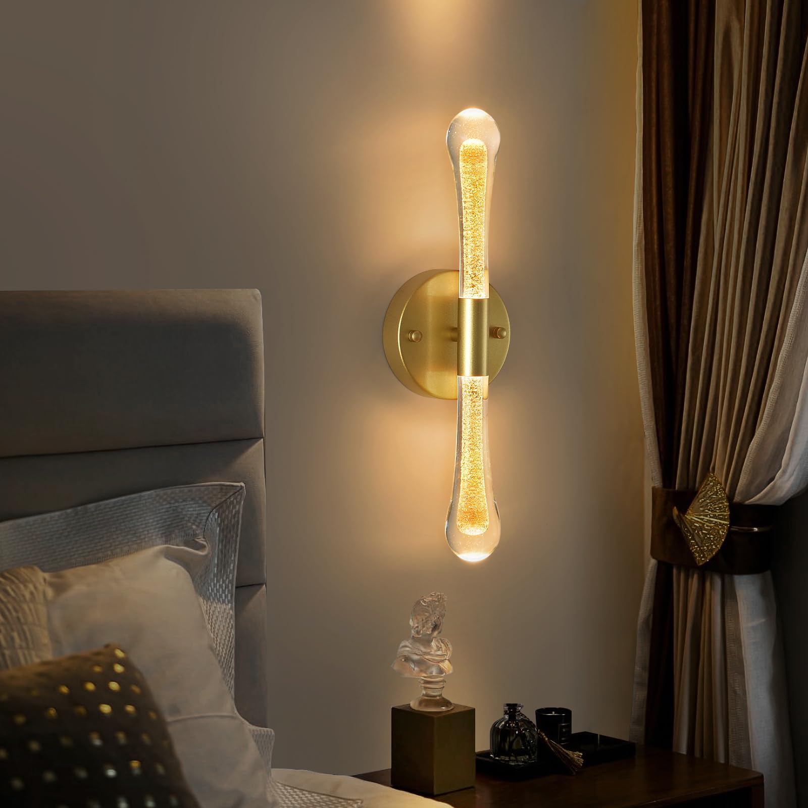  6W 3000K LED Gold Wall Sconce, Crystal Vanity Light with Bubble Crystal Modern Wall Sconce for Bedroom, Bathroom, Hallway,Living Room,Stair,Corridor Kitchen 