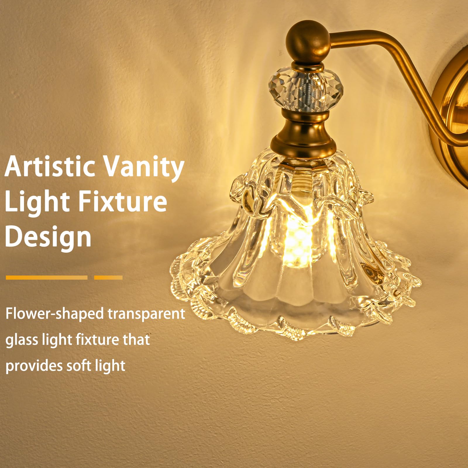 Vintage 3-Light Bathroom Vanity Light Fixture,Vintage Vanity Light with Crystal Glass Shade in Matte Antique Brass Finish,3-Light Retro Vanity Lighting for Bathroom