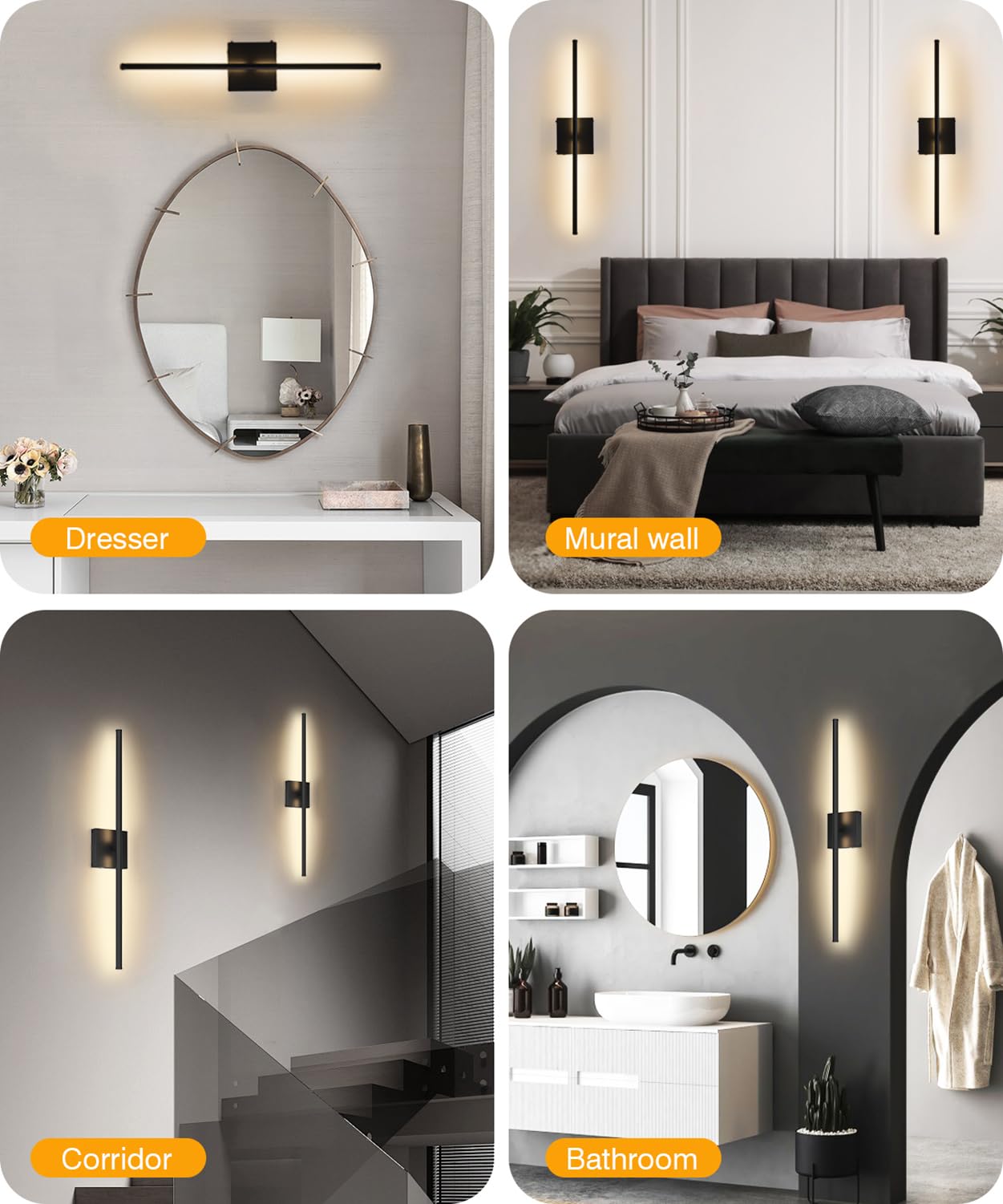 Battery Operated Wall Sconces with Remote Control,Wall Sconces Set of Two,3000K-6000K LED Wireless Wall Light for Bedroom, Hallway, Background Wall, 350°Rotate,28.3 Inch