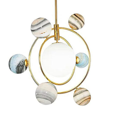 3D Planet Chandelier 7-Light Glass Pendant Lighting Gold Modern Round Hanging Lamp Fixtures with Colorful Glass Globe Shade Nordic Hanging Light