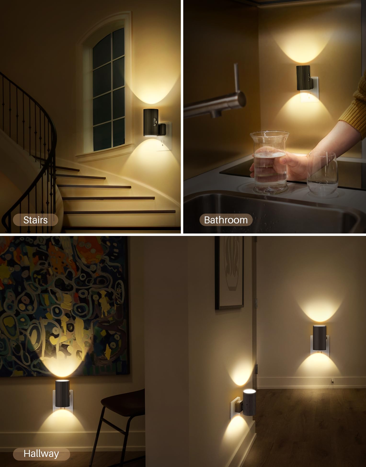 Night Lights Plug into Wall, LED Plug in Night Light, Dusk to Dawn Light Sensor, 0-100LM Adjustable Brightness Wall Light, Dimmable Night Lights for Hallway Bedroom Stairway