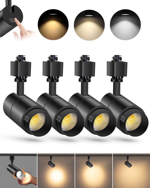 3-Color Zoomable LED Track Lighting Heads H Type Track Light Heads Dimmable Bright Ceiling Spotlight Fixtures, 3000K 4000K 5000K Adjustable, CRI90+ 15°-60° 1000lm