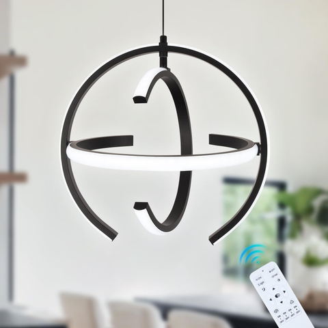 Black Modern LED Chandeliers, Dimmable Globe Pendant Lights Fixture, 13.8