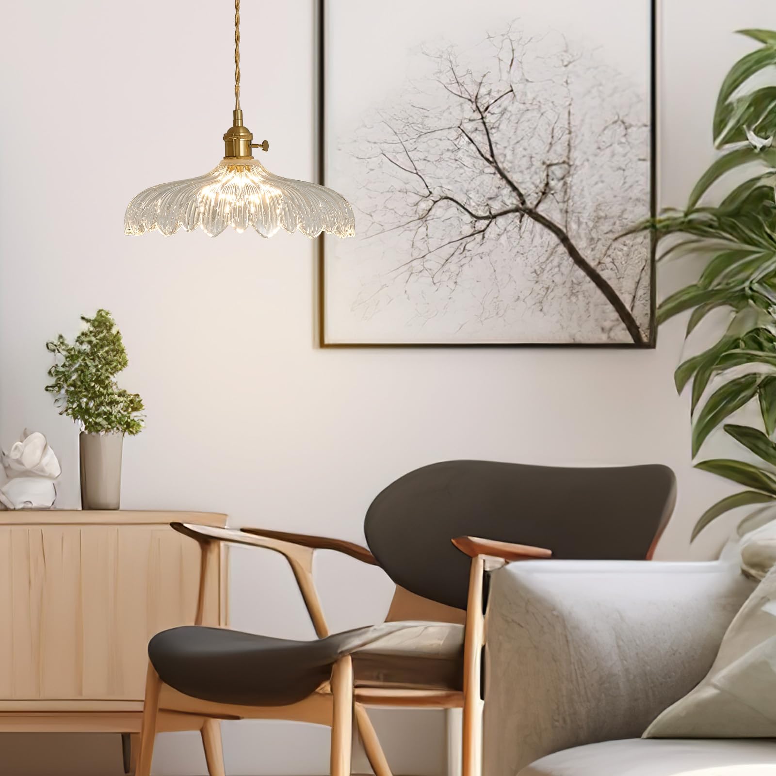 Hanging Lamp,9.8 Inch Pendant Lights Kitchen Island Golden Light Cord Pendant Light Flower Lampshade Vintage Pendant Light Farmhouse Pendant Light Fixtures 