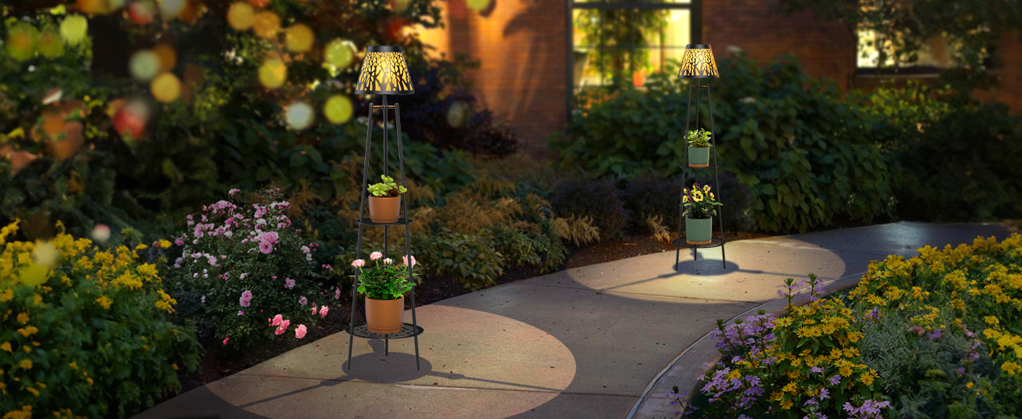 Solar Floor Lamps with 2 Tier Plant Stand (8)