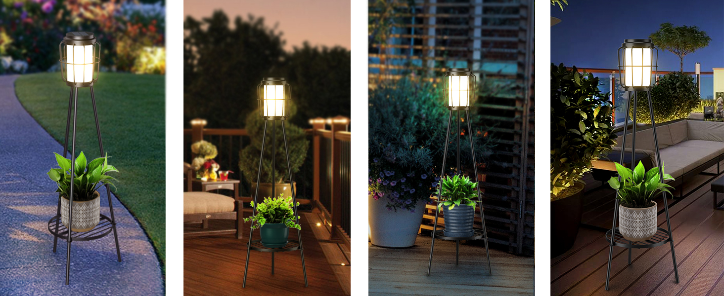 Solar Floor Lamps with 2 Tier Plant Stand (9)