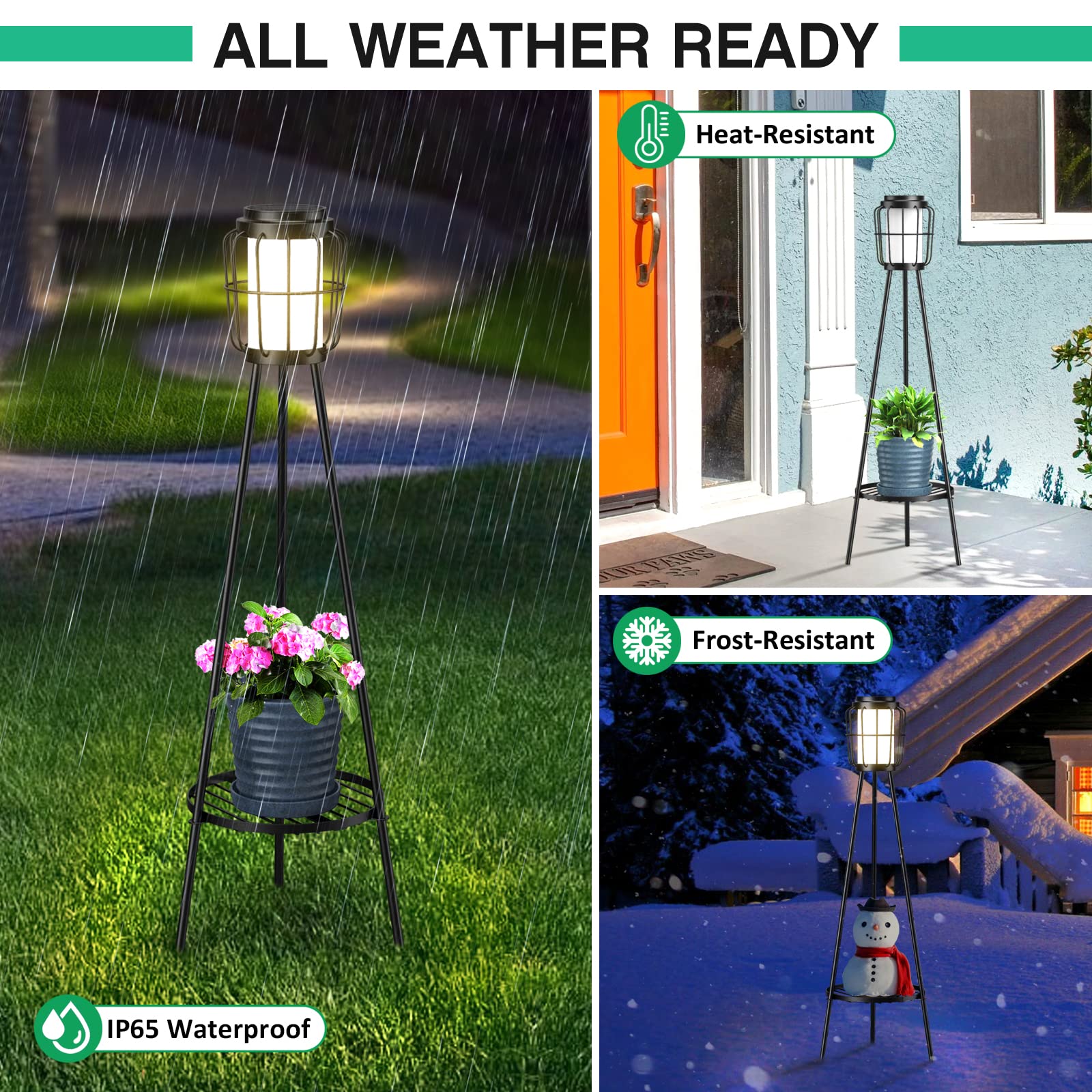 Solar Lights with Plant Stand, Solar Floor Lamps, Waterproof Solar Powered Outdoor Lights Flower Shelf for Patio Porch Deck Yard Garden Decor 