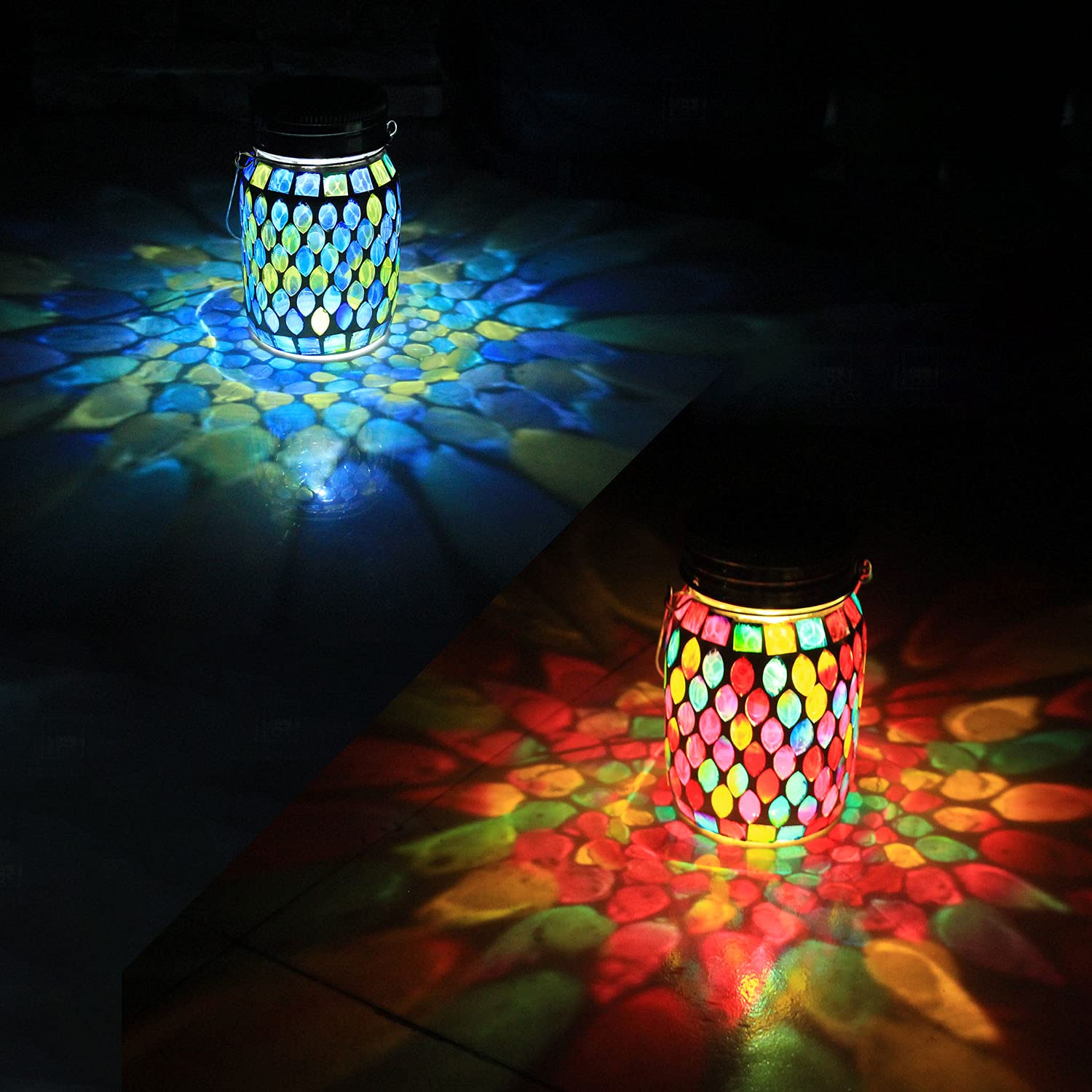 Solar Outdoor Mosaic Lantern,Solar Lights Outdoor Hanging Lanterns Rechargeable Waterproof Table lamp Mosaic Night Light for Garden, Patio, Party, Yard, Outdoor/Indoor Decorations 