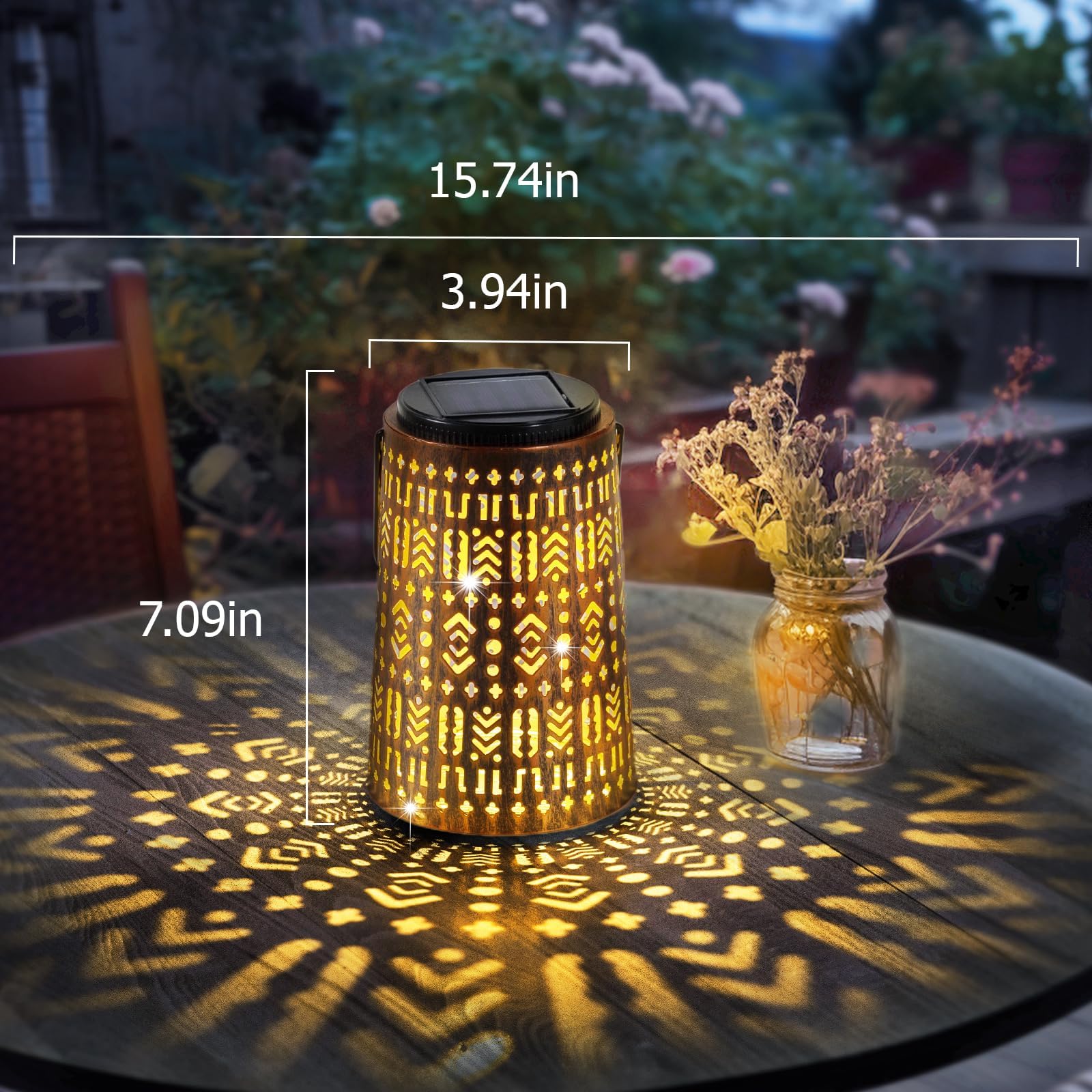Solar Lanterns Outdoor Waterproof, Hanging Solar Lights for Outside, Moroccan Garden Decor, Christmas Gifts for Women Mom Grandma, Metal LED Lantern for Yard, Patio, Backyard, Porch 