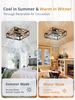 Caged Low Profile Ceiling Fans with Lights and Remote, Rustic Square Flush Mount Ceiling Fan, 6 Speed and Reversible, Small Farmhouse Bladeless Ceiling Fan for Bedroom, Kitchen, Dining Room 
