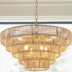 Rattan Pendant Light Boho Large Pendant Light,Wicker Coastal Chandelier for Kitchen Island,Living Room,Dining Room Light Fixtures Over Table E12 Base,Chain Adjustable 