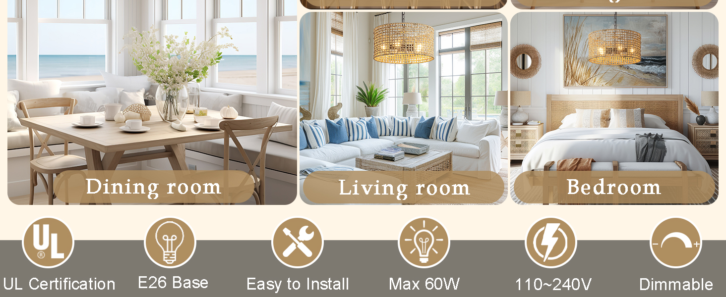 Rattan Dining Room Light fixtures (6)
