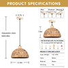 Boho Pendant Lights Kitchen Island, 11.8" Hand-Woven Rattan Light Fixture Bohemian Lighting Farmhouse Seagrass Weaving Hanging Ceiling Light Chandelier for Living Dining Room Restaurants 