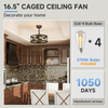 Caged Ceiling Fan with Light,16.5in Black Fandelier Ceiling Fan with Light and Remote,Farmhouse Bladeless Ceiling Fan Lights Fixtures for Kitchen,Bedroom