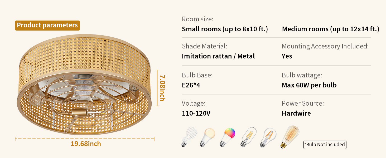 Boho Caged Ceiling Fans with Lights Flush Mount (11)