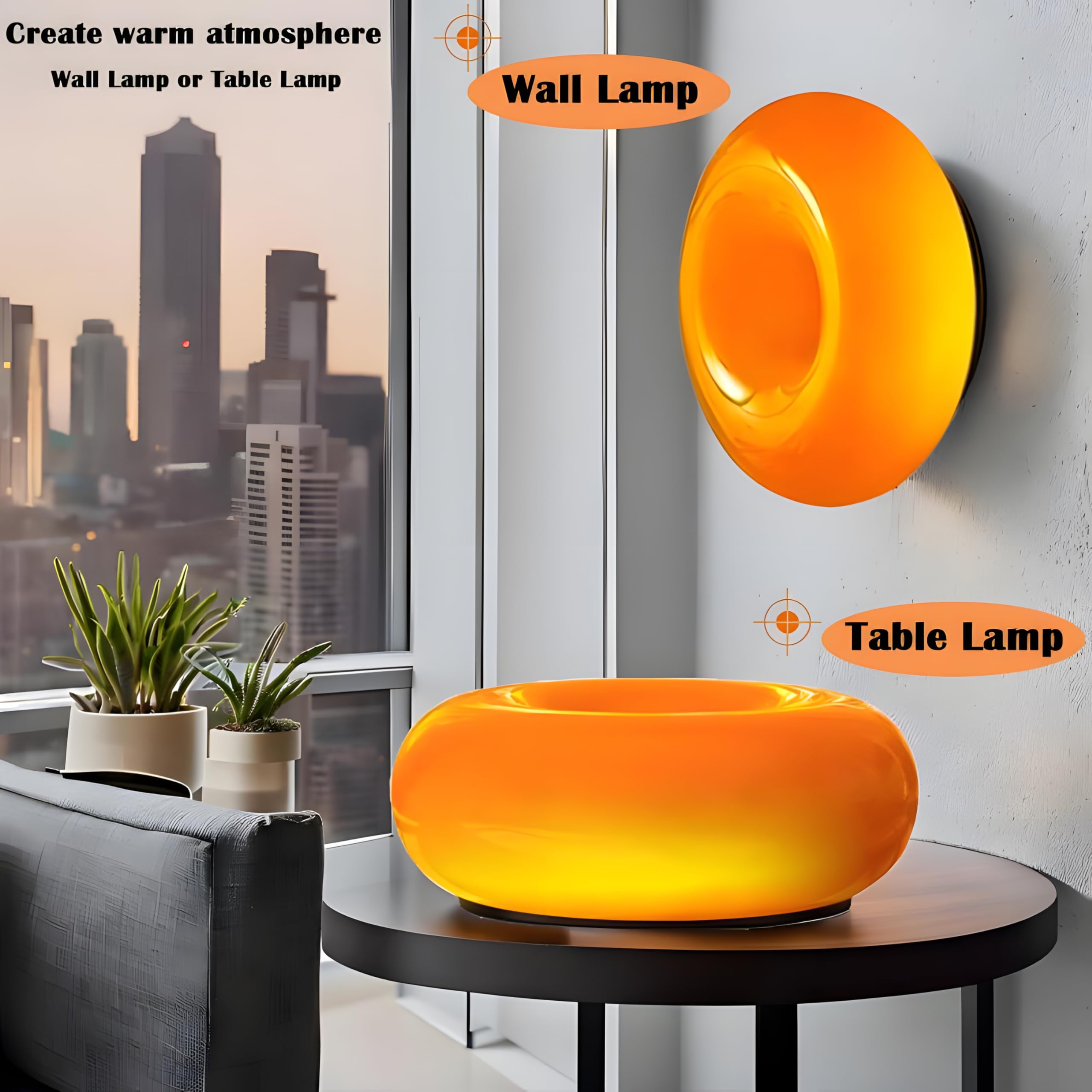Modern Orange Donut Lamp, Plug-in Bedside Lamp Or Plug-in Wall Sconces, Creative Atmosphere Orange Light for Kids Room, Reading Room Or Warm Decoration 