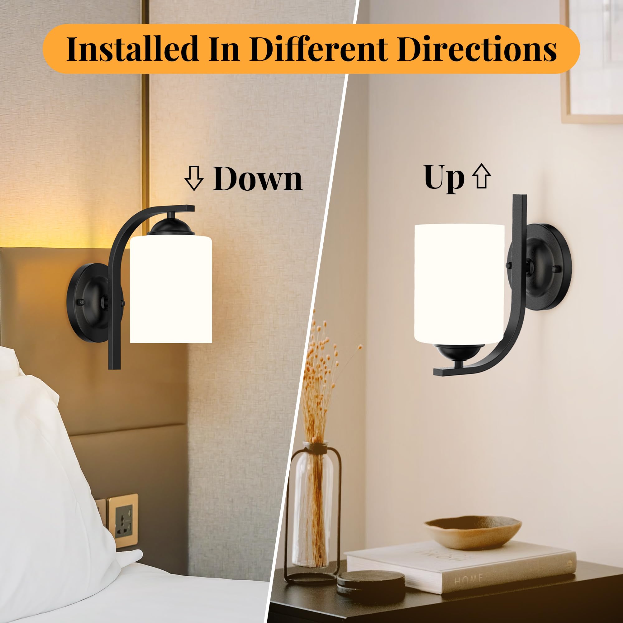 Wall Sconces Lights Lamp for Bedroom Bathroom, Modern Vanity Light Fixtures, Matte Black Farmhouse Wall Mount Lighting Lanterns with Glass Shade for Living Room Mirror Hallway Kitchen 